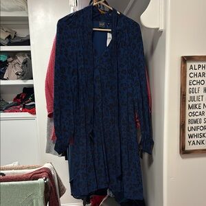 GAP Navy Animal Print Long-Sleeve Dress